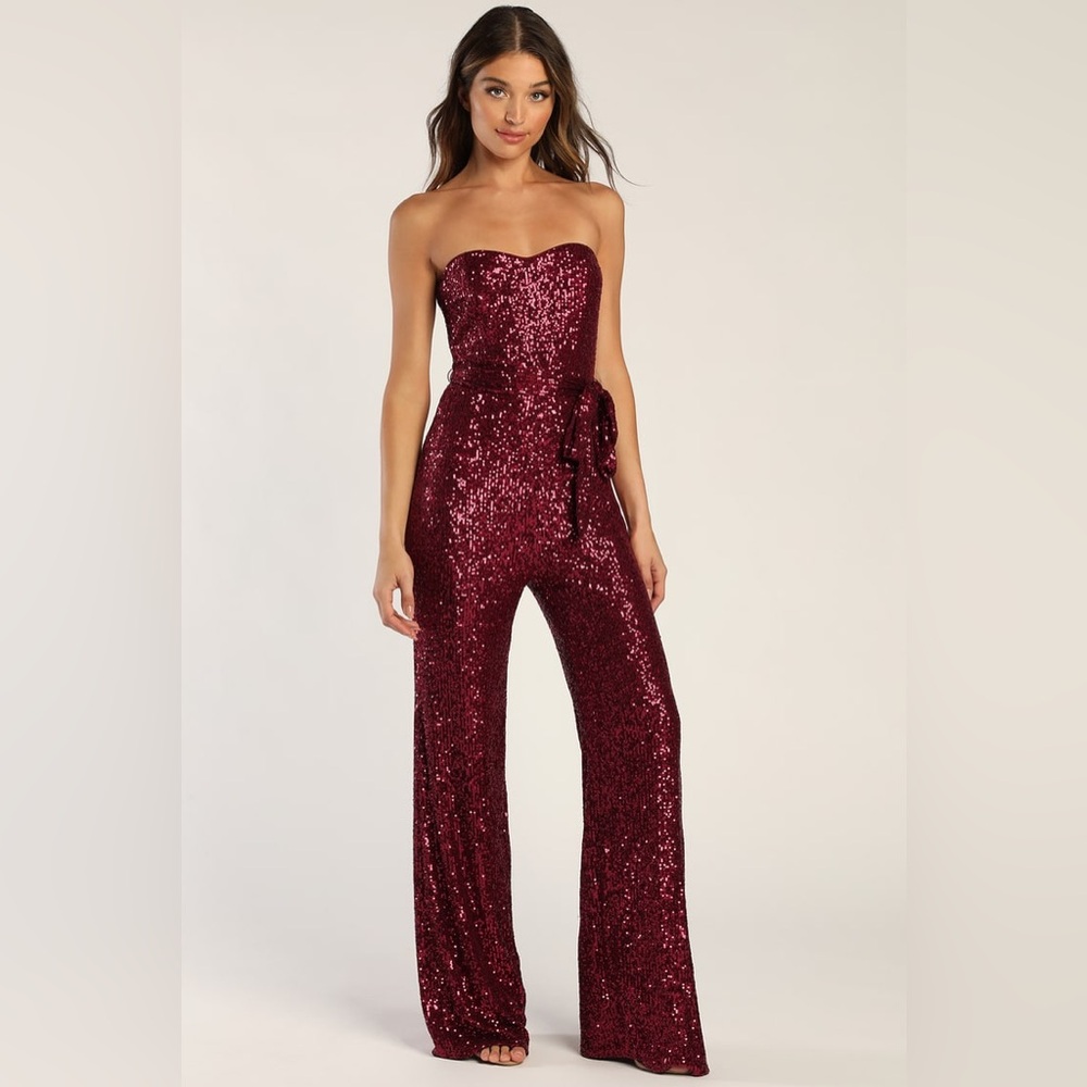 Lulu's Burgundy Sequin Jumpsuit